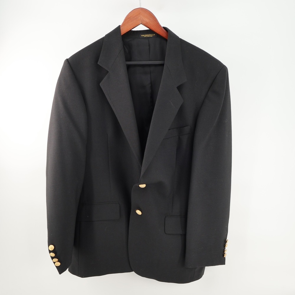 Hardwick Clothes Black Blazer Jacket Made in USA Menswear Size 42R Gold Buttons